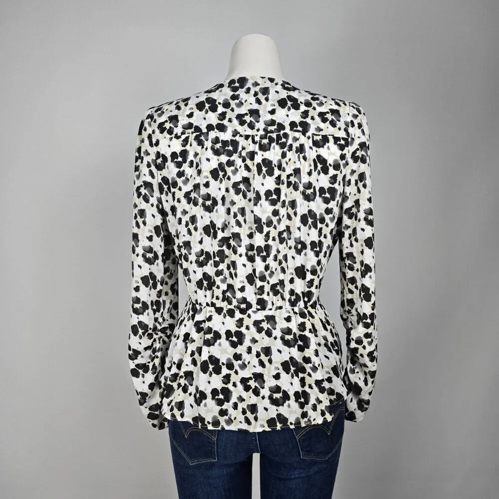 Cabi Leopard Animal Print Ruched Sleeve Wrap Top Size S - Picture 6 of 9